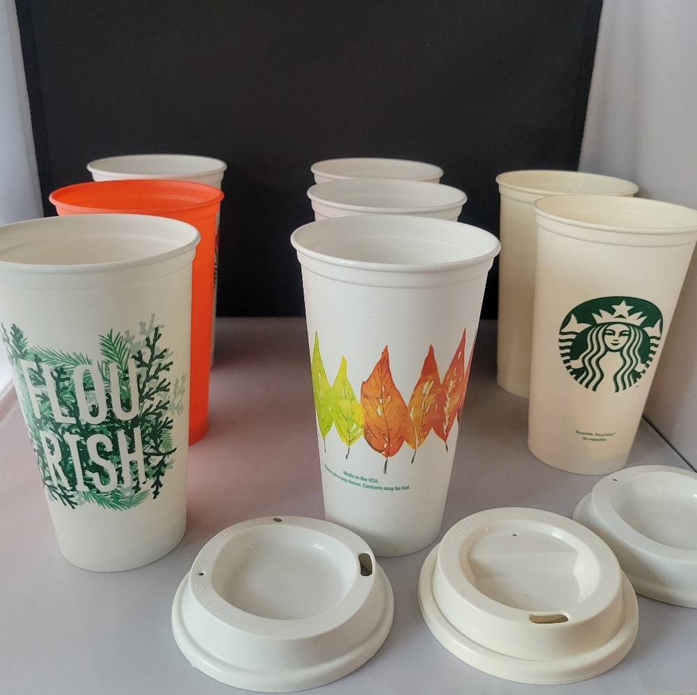 Lot of 8 Reasonable Starbucks Cups and 3 Lids